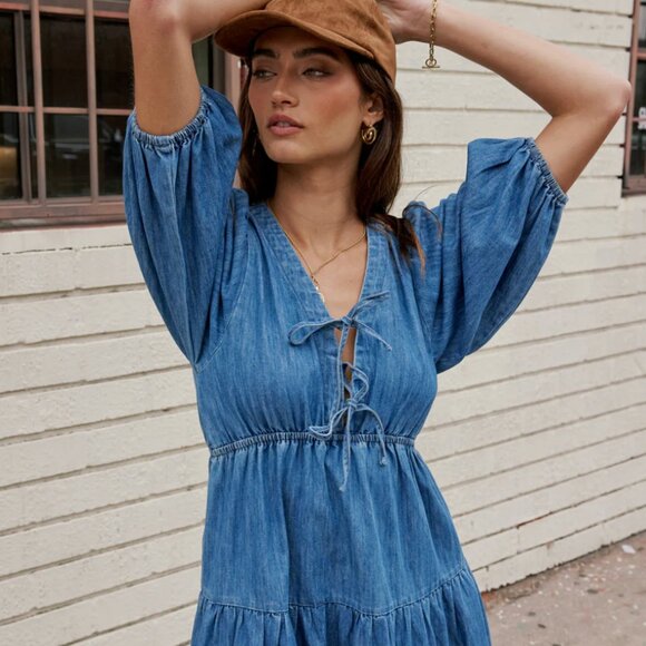 Bohme Nadia Midi Dress in Light Wash - Picture 3 of 6